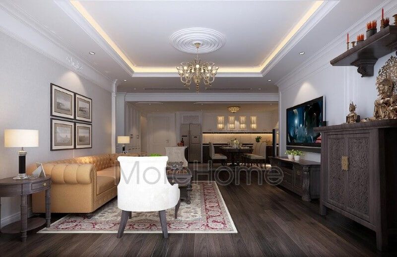 Phòng khách chung cư ấn tượng và nổi bật hơn với chiếc kệ ti vi {gỗ tự nhiên|tân cổ điển|gỗ óc chó|cao cấp} tích hợp kệ decor trang trí