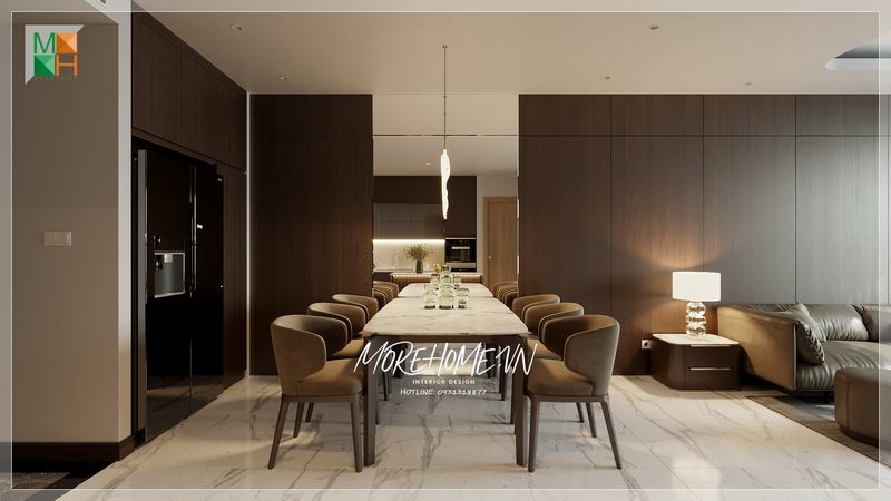 Phòng ăn nội thất trang trí với phong cách hiện đại sử dụng tiện nghi không gian sang trọng đẳng cấp